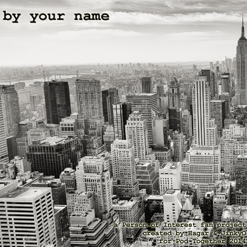 Black and white photo of an aerial view of midtown Manhattan with text of the story title and creators.