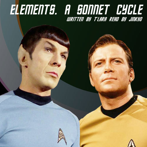 Kirk and Spock in uniform with title, author, and reader text - from the TV show Star Trek